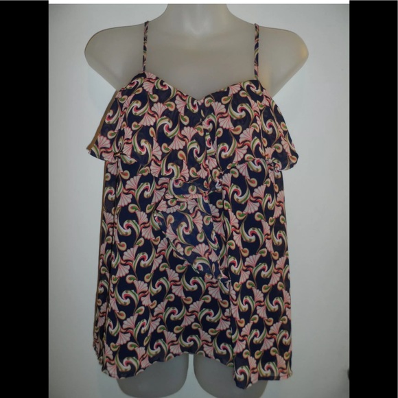 NWT The Webster Flouncy navy patterned tank top - Picture 1 of 6